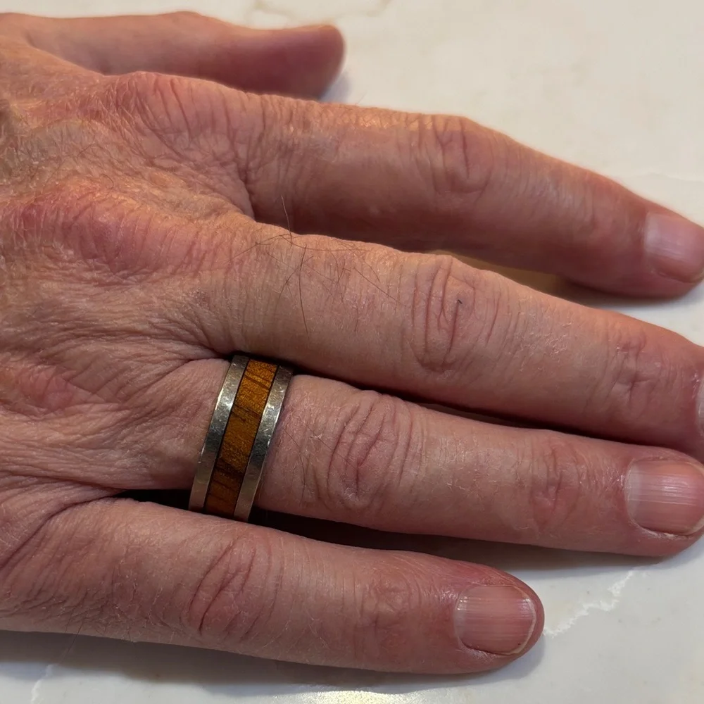 Men's Tungsten Wood Inlay Comfort Fit Wedding Band Silver Brown Size 12